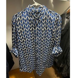ALFANI Button Up Cobalt Blue Chevron